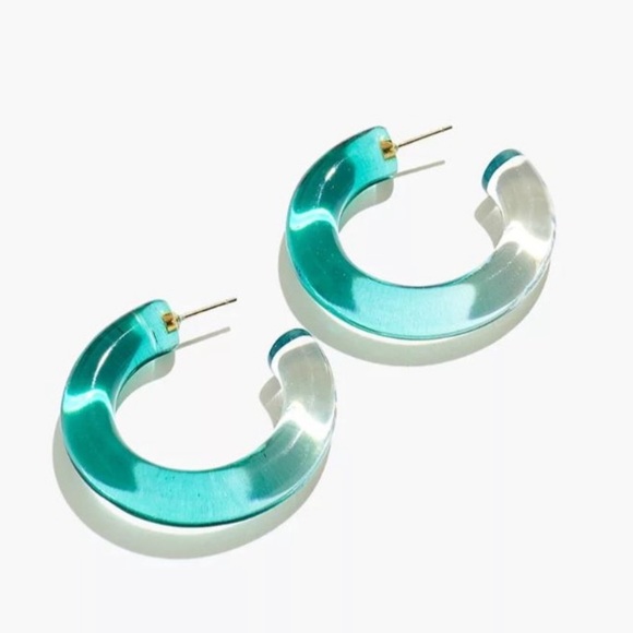 Madewell Ombré Resin Hoop Earrings Clear & Aqua NWT - Picture 1 of 4